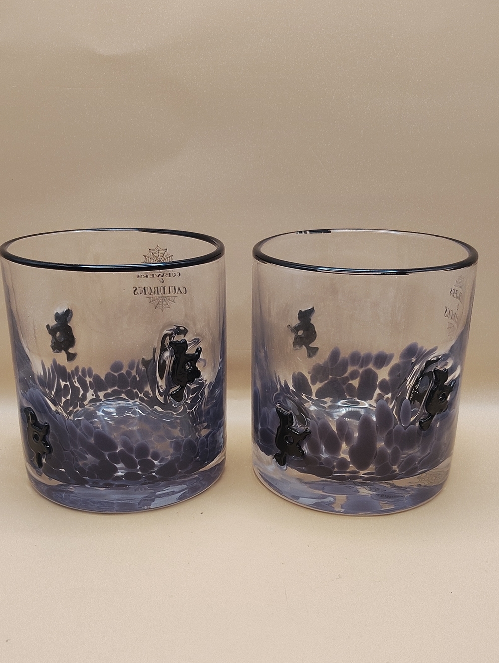 New Handblown Violet With Witch Accents Glass Tumblers - Set of 2